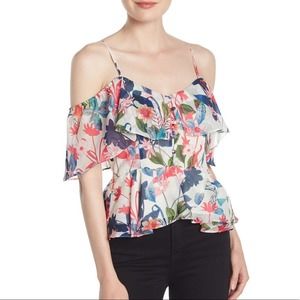 New Parker Floral Fiesta Ruffle Cold Shoulder Top